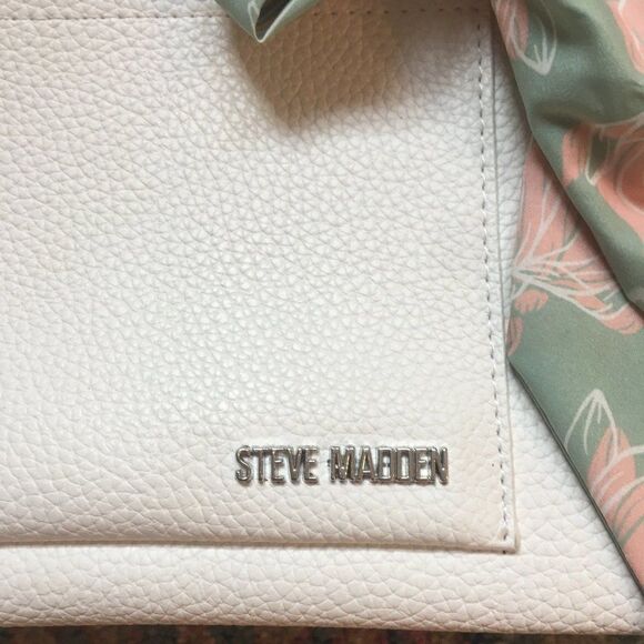 STEVE MADDEN Parker White Faux Leather Crossbody Adjustable Strap Scarf Totebag - Picture 5 of 7